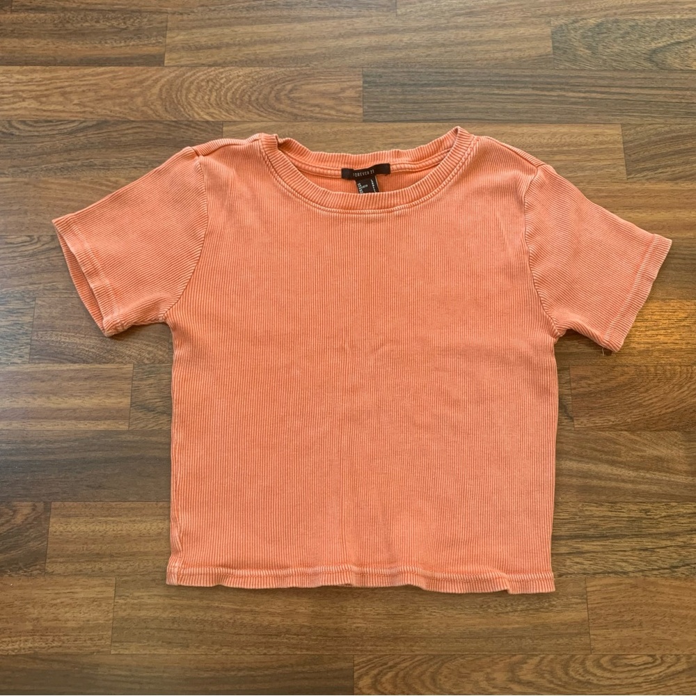 Forever 21 Orange or Coral Color Ribbed Crop Top Women’s L Boho Cottagecore